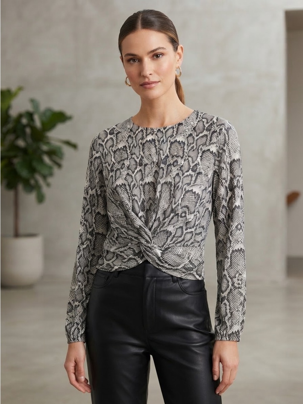 Design Lab Lord & Taylor Snake Print Twist Front Crop Blouse Size M